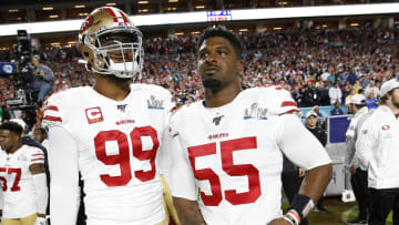 San Francisco 49ers defensive linemen DeForest Buckner (99) and Dee Ford (55)