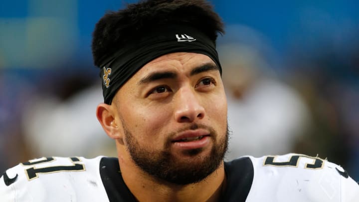 Nov 12, 2017; Orchard Park, NY, USA; New Orleans Saints middle linebacker Manti Te'o (51) against the Buffalo Bills at New Era Field.