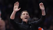 Nov 26, 2025; Oklahoma City, Oklahoma, USA; Oklahoma City Thunder head coach Mark Daigneault yells to his team during a play against the Minnesota Timberwolves during the second half at Paycom Center. Mandatory Credit: Alonzo Adams-Imagn Images