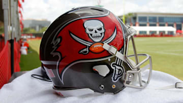 Jul 28, 2014; Tampa, FL, USA; Tampa Bay Buccaneers helmet during training camp at One Buc Place. Mandatory Credit: Kim Klement-Imagn Images