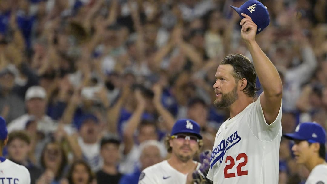 Los Angeles Dodgers starting pitcher Clayton Kershaw (22) tips his cap while walking off the field after throwing the 3000th strikeout pitch to end the sixth inning against the Chicago White Sox at Dodger Stadium on July 2. Los Angeles Dodgers starting pitcher Clayton Kershaw (22) tips his cap while walking off the field after throwing the 3000th strikeout pitch to end the sixth inning against the Chicago White Sox at Dodger Stadium on July 2.
