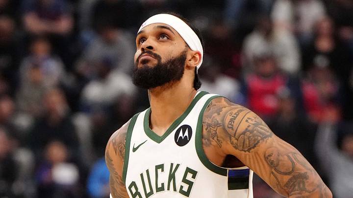 Jan 25, 2025; Inglewood, California, USA; Milwaukee Bucks guard Gary Trent Jr. (5) reacts in the first half against the LA Clippers at Intuit Dome on January 25, 2025.
