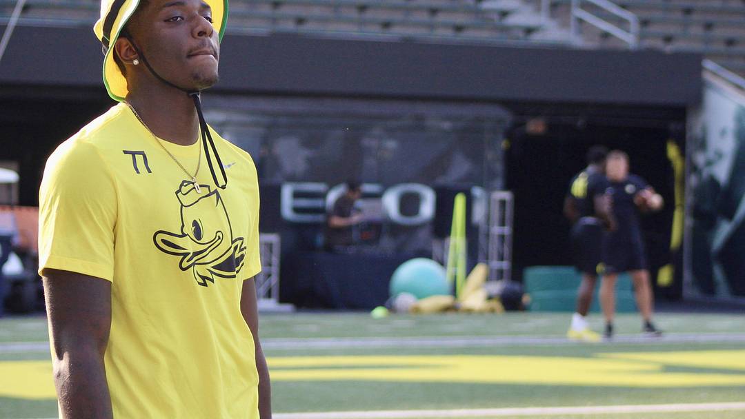 July 27, 2024; Eugene, OR, USA; Kendre Harrison  part of the top-ranked recruits flocked to Eugene for the 2024 Oregon Ducks Saturday Night Live 