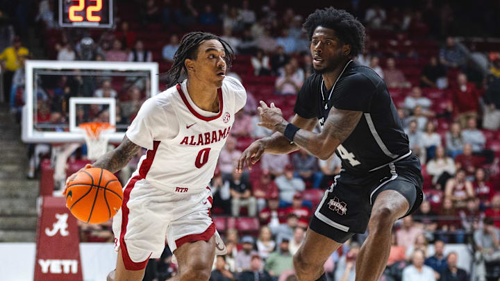 Alabama guard Labaron Philon drives against Mississippi State forward Cameron Matthews during a recent game.