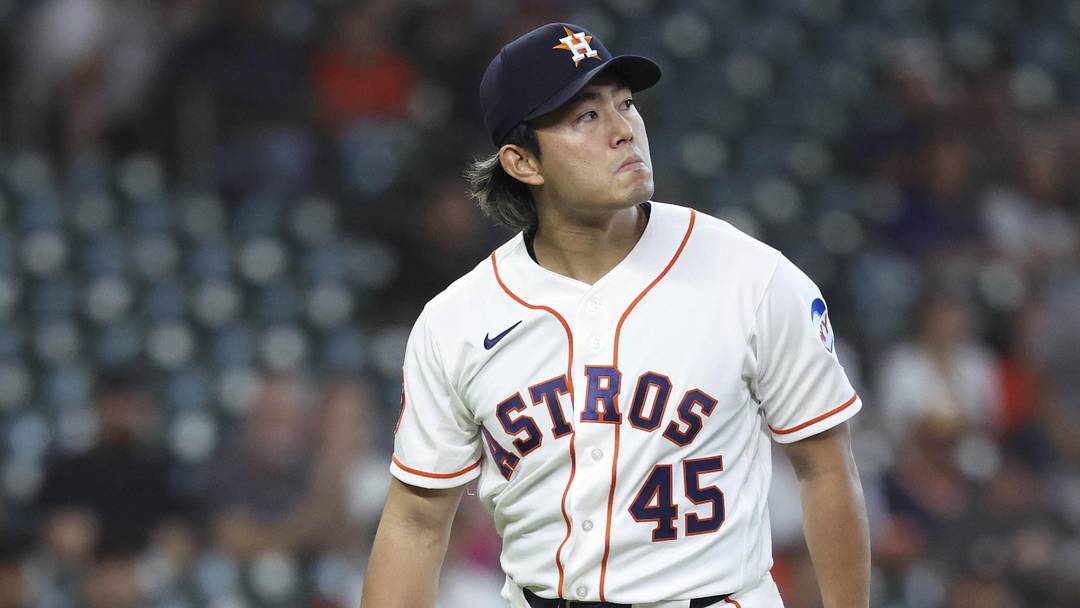 May 12, 2026; Houston, Texas, USA; Houston Astros starting pitcher Tatsuya Imai (45) walks off the field after pitching during the first inning against the Seattle Mariners at Daikin Park. Mandatory Credit: Troy Taormina-Imagn Images