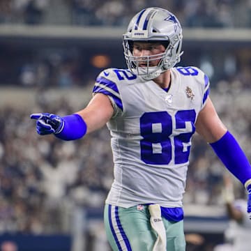 Sep 8, 2019; Arlington, TX, USA; Dallas Cowboys tight end Jason Witten (82) in action during the game between the Cowboys and the Giants at AT&T Stadium. Mandatory Credit: Jerome Miron-Imagn Images