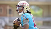 Florida State Seminoles quarterback Trever Jackson (10) during the Spring Showcase at Doak S. Campbell Stadium.