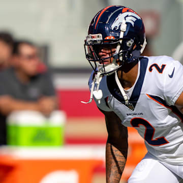 August 19, 2023; Santa Clara, California, USA; Denver Broncos cornerback Pat Surtain II (2) warms up before the game against the San Francisco 49ers at Levi's Stadium. 