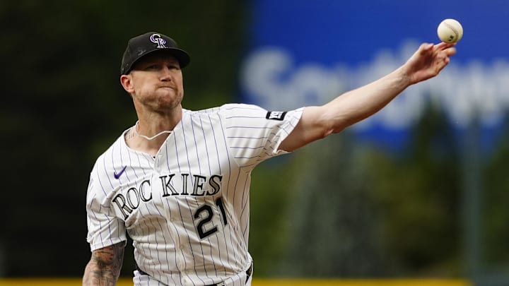 Colorado Rockies starting pitcher Kyle Freeland (21) delivers a pitch in the first inning against the San Francisco Giants at Coors Field. Colorado Rockies starting pitcher Kyle Freeland (21) delivers a pitch in the first inning against the San Francisco Giants at Coors Field.