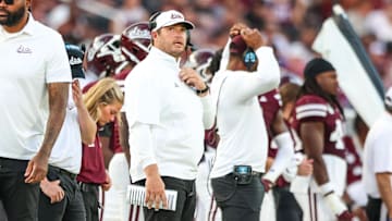Mississippi State Bulldogs head coach Jeff Lebby looks on against the Alcorn State Braves during the second half at Davis Wade Stadium at Scott Field.