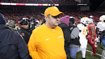 Dec 21, 2024; Columbus, Ohio, USA; Tennessee Volunteers head coach Josh Heupel leaves the field following the College Football Playoff first round game against the Ohio State Buckeyes at Ohio Stadium. Ohio State won 42-17. Mandatory Credit: Adam Cairns-Imagn Images
