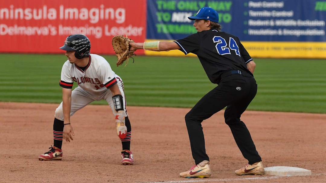Colonel Richardson leads off next to Decatur in the Bayside Championship Tuesday, May 5, 2026, at Perdue Stadium in Salisbury, Maryland. Decatur defeated Colonel Richardson 10-0.