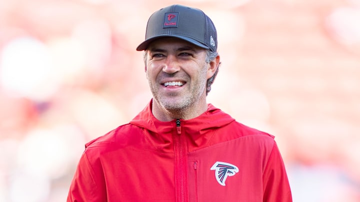 October 19, 2025; Santa Clara, California, USA; Atlanta Falcons offensive coordinator Zac Robinson before the game against the San Francisco 49ers at Levi's Stadium. Mandatory Credit: Kyle Terada-Imagn Images