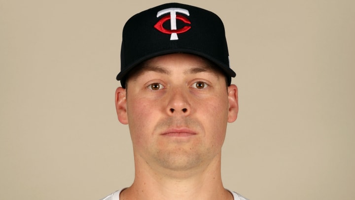 Minnesota Twins relief pitcher Justin Topa (48) poses for a photo during photo day at Hammond Stadium in Lee County, Fla., on Feb. 22, 2024. 