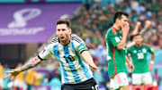 Lionel Messi (left) celebrates his goal vs. Mexico in the 2022 FIFA World Cup.