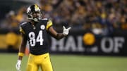 Dec 2, 2018; Pittsburgh, PA, USA;  Pittsburgh Steelers wide receiver Antonio Brown (84) gestures at the line of scrimmage against the Los Angeles Chargers during the fourth quarter at Heinz Field. The Chargers won 33-30. Mandatory Credit: Charles LeClaire-USA TODAY Sports