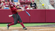 Oklahoma’s Kendall Wells hits a home run during an exhibition NCAA softball game between Oklahoma and Oklahoma Christian at Love’s Field in Norman, Okla., on Wednesday, Oct. 15, 2025.