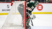 Mar 25, 2025; Saint Paul, Minnesota, USA; Minnesota Wild goaltender Marc-Andre Fleury (29) looks on during the third period against the Vegas Golden Knights at Xcel Energy Center. Mandatory Credit: Matt Krohn-Imagn Images