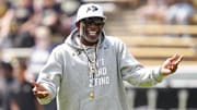 Sep 6, 2025; Boulder, Colorado, USA; Colorado Buffaloes head coach Deion Sanders before the game against the Delaware Fightin Blue Hens at Folsom Field. Mandatory Credit: Ron Chenoy-Imagn Images