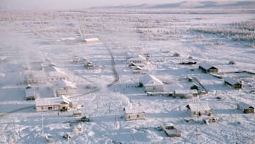 Aerial Of Oymyakon Town, Siberia