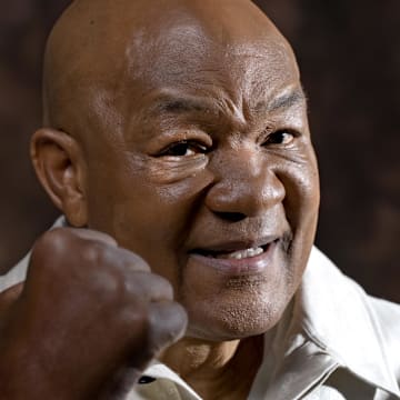 Apr 15, 2023; Beverly Hills, CA, USA;  Portrait of former heavyweight champion George Foreman. In 1973 he won the unified heavyweight title and retired in 1977. Foreman returned to the ring in 1994 and at age 45 again won the heavyweight title. He is the subject of a new film    Big George Foreman.    Mandatory Credit: Robert Hanashiro, USA TODAY ORG XMIT: USAT-708454 [Via MerlinFTP Drop]