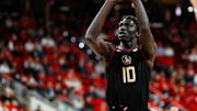 Dec 7, 2024; Raleigh, North Carolina, USA; Florida State Seminoles forward Taylor Bol Bowen (10) shoots a free throw during the second half of the game against North Carolina State Wolfpack at Lenovo Center. Mandatory Credit: Jaylynn Nash-Imagn Images