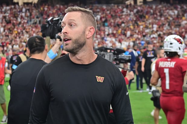 Washington Commanders offensive coordinator Kliff Kingsbury reacts after beating the Arizona Cardinals BIG UPDATE: 7 head coaching candidates the Dallas Cowboys need to consider -bb