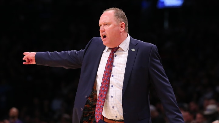 Wisconsin coach Greg Gard reacts against James Madison in the first round of the NCAA Tournament at the Barclays Center in New York on March 22, 2024. 