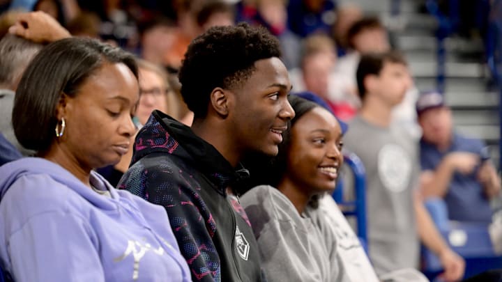 Recruit Sam Funches and his family watch Gonzaga’s Kraziness in the Kennel at the McCarthey Athletic Center. 