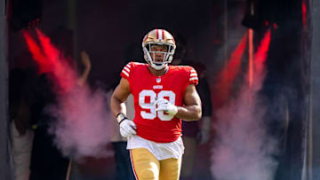 November 27, 2022; Santa Clara, California, USA; San Francisco 49ers defensive tackle Kevin Givens (90) before the game against the New Orleans Saints at Levi's Stadium. Mandatory Credit: Kyle Terada-Imagn Images