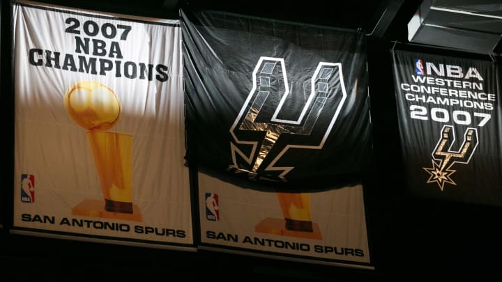 Oct 28, 2014; San Antonio, TX, USA; The NBA Championship banner is unveiled before a basketball game between the San Antonio Spurs and Dallas Mavericks at AT&T Center. 