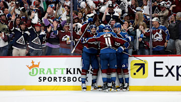 Colorado Avalanche captain Gabe Landeskog was mobbed by teammates as he scored his first goal in over 1,000 games away from the NHL.