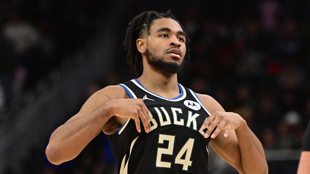 Milwaukee Bucks guard Cam Thomas (24) looks on in the fourth quarter against the Toronto Raptors at Fiserv Forum on February 22, 2026.