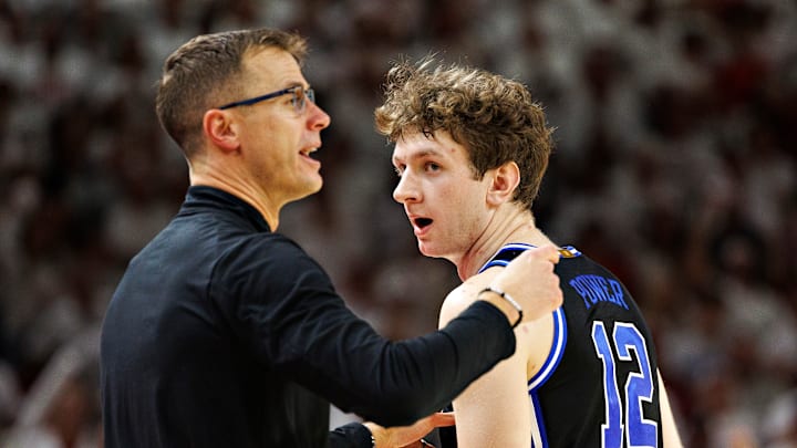 Duke v Arkansas; Duke basketball head coach Jon Scheyer and former forward TJ Power