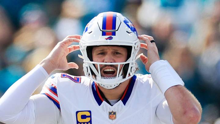 Buffalo Bills quarterback Josh Allen (17) calls a play during the first quarter of an NFL football AFC Wild Card playoff matchup, Sunday, Jan. 11, 2026, in Jacksonville, Fla. The Bills defeated the Jaguars 27-24. [Corey Perrine/Florida Times-Union]