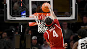 Arkansas Razorbacks forward Trevon Brazile (4) dunks the ball against the Vanderbilt Commodores during the first half at Memorial Gymnasium.