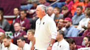 Mar 4, 2025; Blacksburg, Virginia, USA;  Virginia Tech Hokies head coach Mike Young during the second half against the North Carolina Tar Heels at Cassell Coliseum. Mandatory Credit: Brian Bishop-Imagn Images