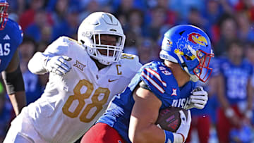 Defensive end Josh Celiscar, shown here against Kansas when he played for UCF, joined the Bulls through the transfer portal