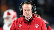 Indiana coach Curt Cignetti walks the sidelines during the 100th annual Old Oaken Bucket game at Ross-Ade Stadium in West Lafayette.