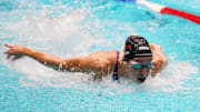 Jun 5, 2025; Indianapolis, Indiana, UNITED STATES; Gretchen Walsh swims in the women’s 100 meter butterfly at the Toyota National Championships swimming meet at Indiana University Natatorium. Mandatory Credit: Robert Goddin-Imagn Images