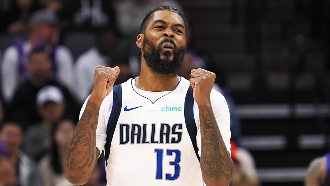 Dec 27, 2025; Sacramento, California, USA; Dallas Mavericks forward Naji Marshall (13) reacts after a play against the Sacramento Kings during the third quarter at Golden 1 Center. Mandatory Credit: Kelley L Cox-Imagn Images