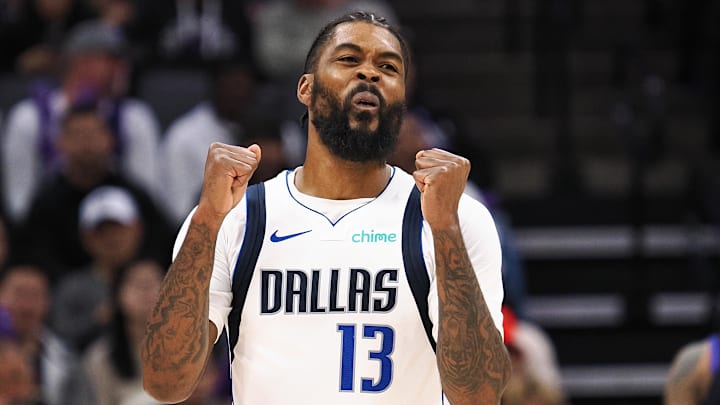 Dec 27, 2025; Sacramento, California, USA; Dallas Mavericks forward Naji Marshall (13) reacts after a play against the Sacramento Kings during the third quarter at Golden 1 Center. Mandatory Credit: Kelley L Cox-Imagn Images