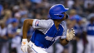 Aug 28, 2022; Phoenix, Arizona, US; East infielder Arjun Nimmala (22) during the Perfect Game All-American Classic high school baseball game at Chase Field.