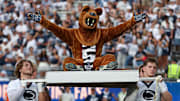 The Penn State Nittany Lion mascot interacts with the fans during the third quarter against the Villanova Wildcats at Beaver Stadium. 