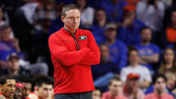 Jan 25, 2025; Gainesville, Florida, USA; Georgia Bulldogs head coach Mike White looks on against the Florida Gators during the first half at Exactech Arena at the Stephen C. O'Connell Center. Mandatory Credit: Matt Pendleton-Imagn Images