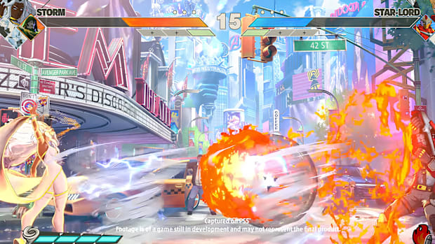 Storm fighting Star Lord in Marvel Tokon Fighting Souls