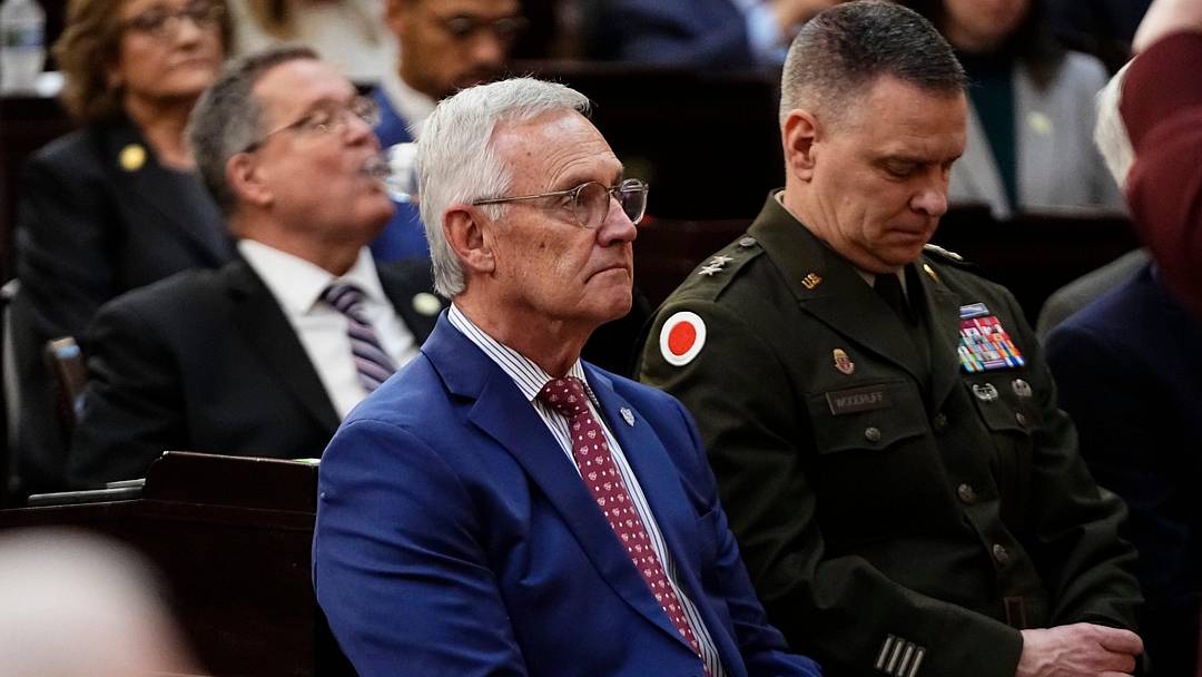 Ohio Lt. Gov. Jim Tressel listens as Gov. Mike DeWine delivers the final State of the State address of his second term at the Ohio Statehouse in Columbus on March 10, 2026. Ohio Lt. Gov. Jim Tressel listens as Gov. Mike DeWine delivers the final State of the State address of his second term at the Ohio Statehouse in Columbus on March 10, 2026.