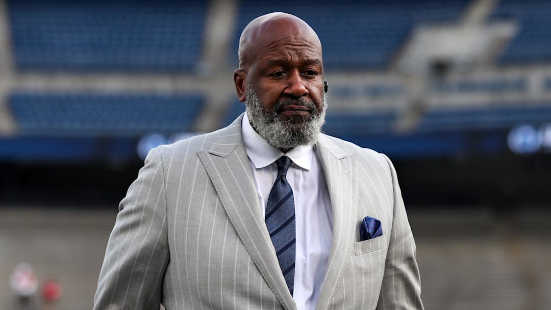 Nov 30, 2024; University Park, Pennsylvania, USA; Maryland Terrapins head coach Michael Locksley walks on the field prior to the game against the Penn State Nittany Lions at Beaver Stadium.