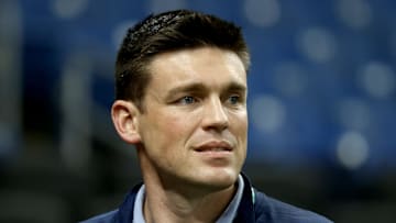 Oct 7, 2021; St. Petersburg, Florida, USA; Tampa Bay Rays general manager Erik Neander before game one of the 2021 ALDS at Tropicana Field. 