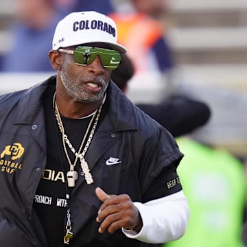 Nov 1, 2025; Boulder, Colorado, USA; Colorado Buffaloes head coach Deion Sanders before the game against the Arizona Wildcats at Folsom Field. Mandatory Credit: Ron Chenoy-Imagn Images